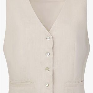 Gorgeous Linen Beige Cropped Button-Up Vest